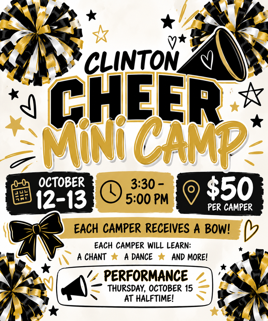 cheer mini camp graphic with pom poms and bows