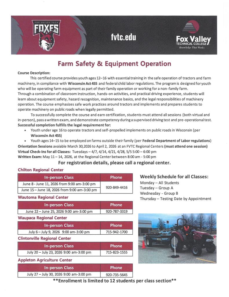 FVTC Farm Safety Course