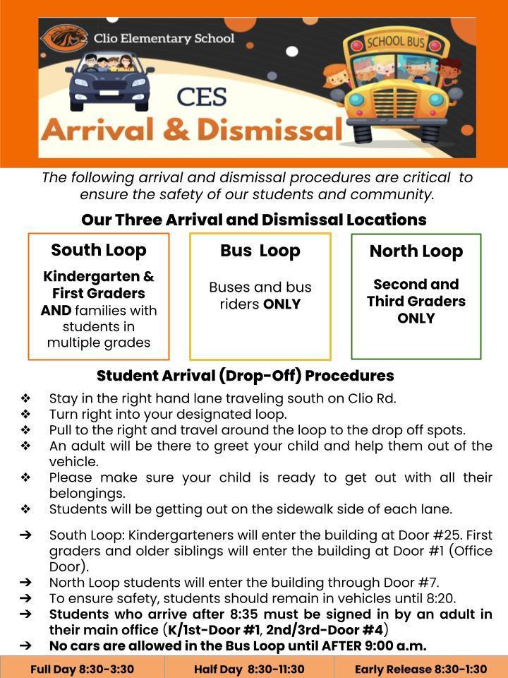 Clio Elementary School Arrival and Dismissal Locations