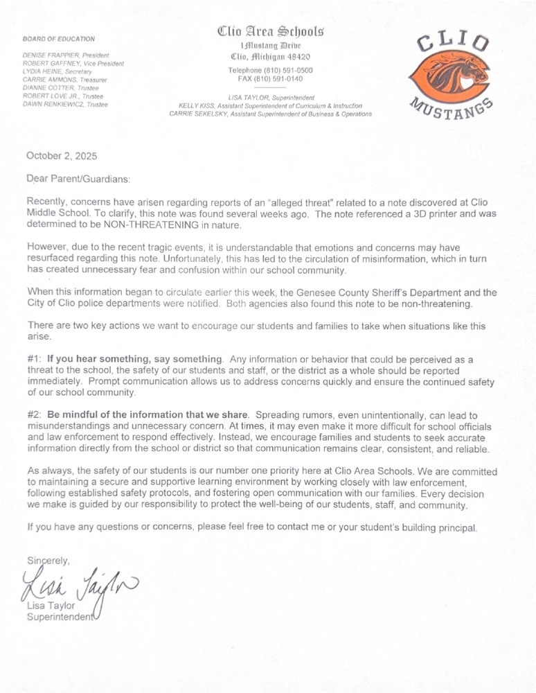 Clio Schools Notice