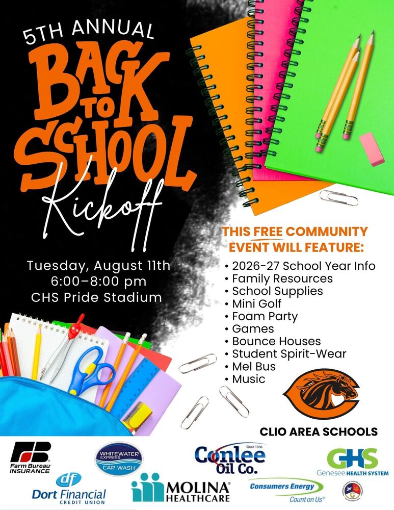 2026-27 School Year Info • Family Resources • School Supplies • Mini Golf • Foam Party • Games • Bounce Houses • Student Spirit-Wear • Mel Bus • Music