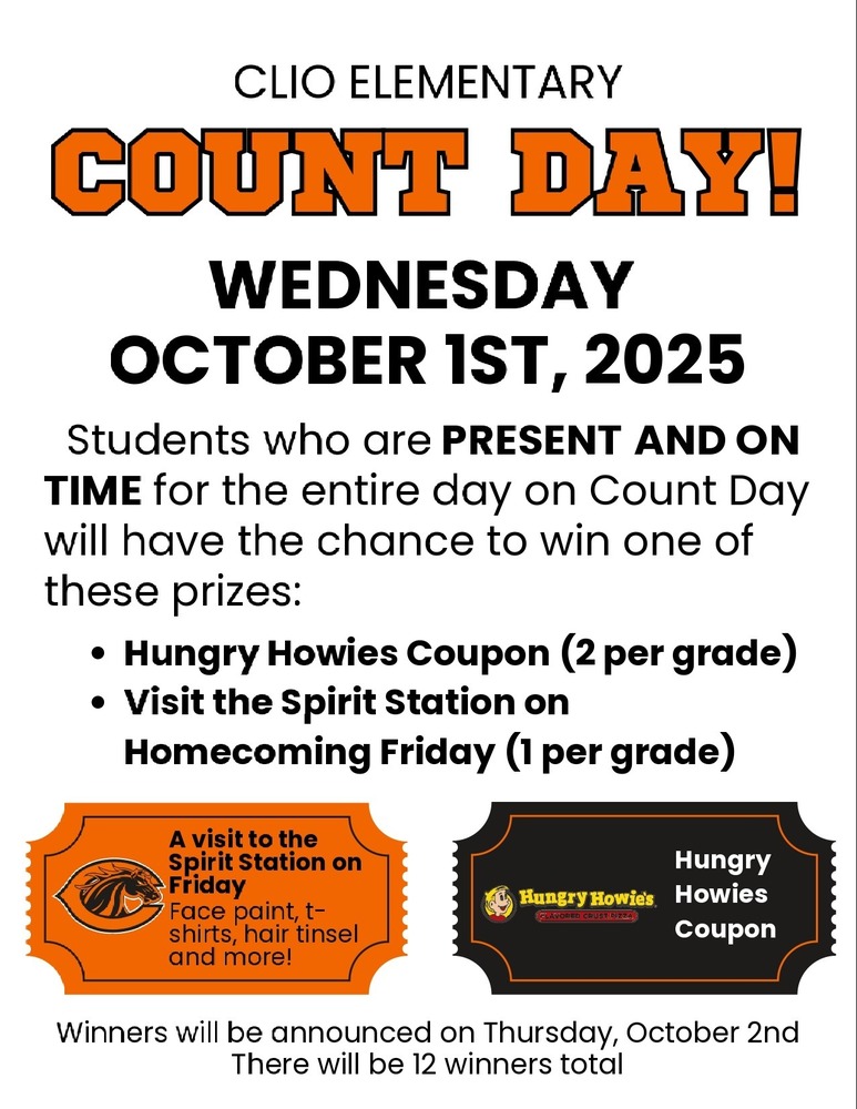Clio elementary School count Day, Wednesday, October 1