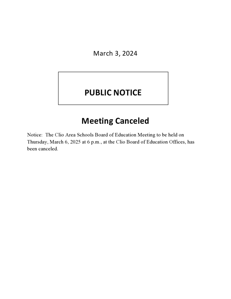 Board Meeting Canceled