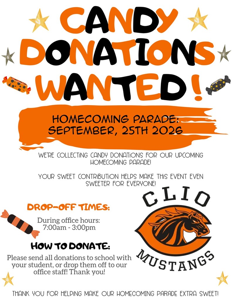 It's not too late to donate candy! The CMS Student Council is still accepting donations for our upcoming homecoming parade.