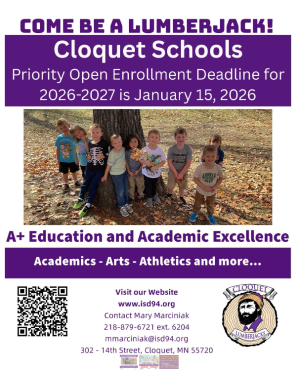Open Enrollment Deadline January 15, 2026! | Cloquet Public Schools
