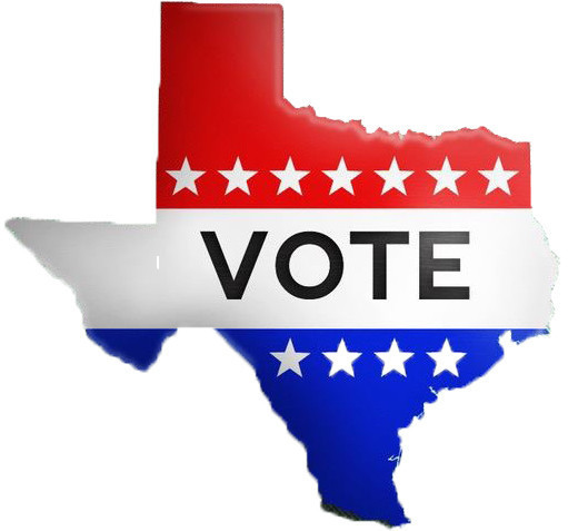 vote texas logo red and white stripes, shape of texas