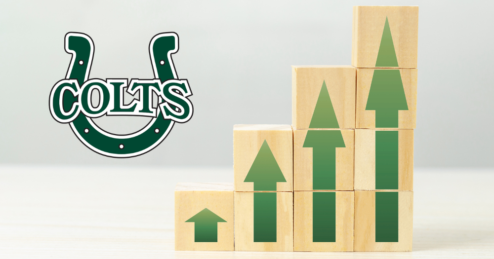 Colts logo with upward pointing arrows