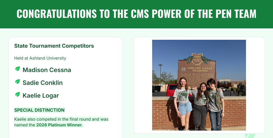 Congratulations to the CMS Power of the Pen Team