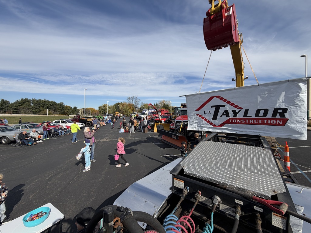 Overall photo of vehicles set up for Touch-A-Truck event