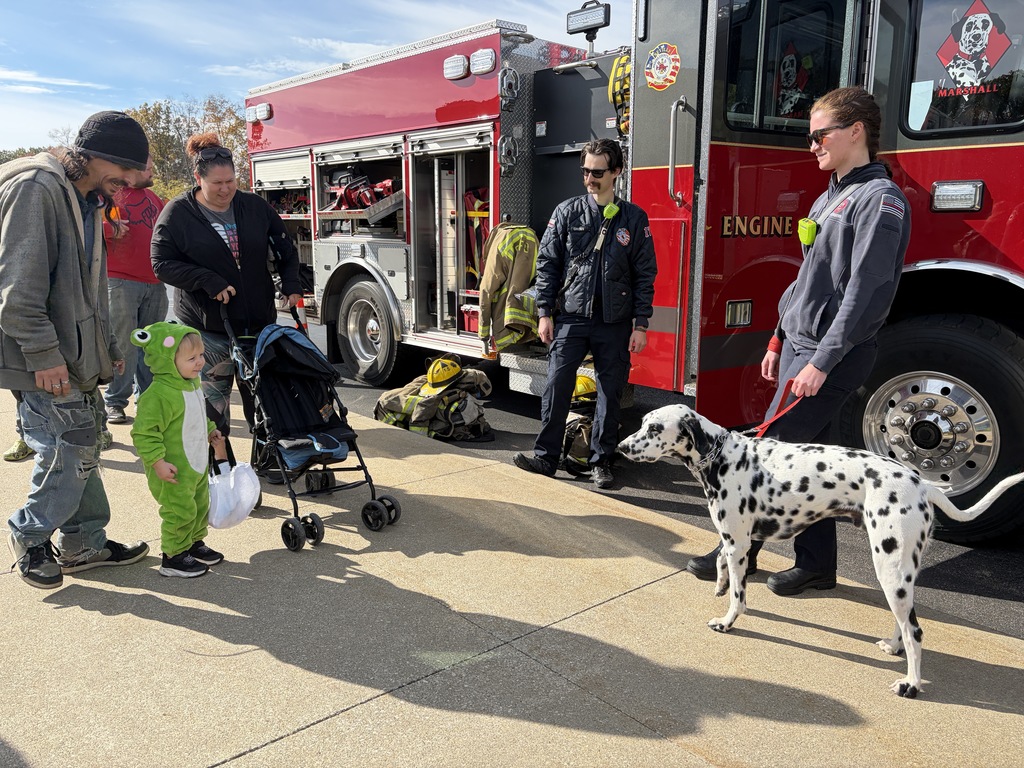 Child in costume greeting fire department dalmation