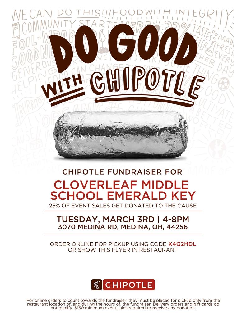 Chipotle fundraiser for Cloverleaf Middle School Emerald Key March 3