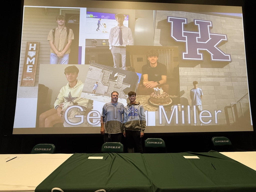 Student in front of screen showing photo collage of his growing-up years