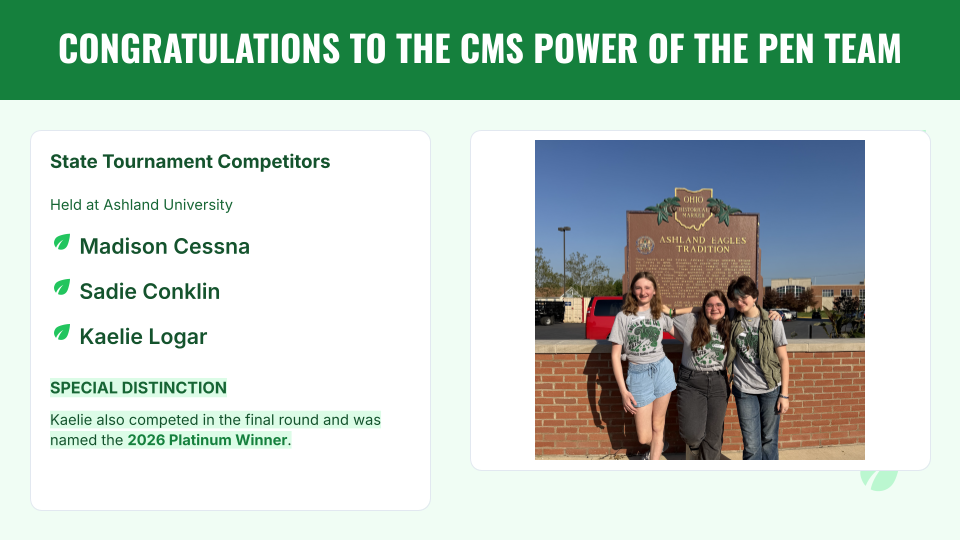 Congratulations to the CMS Power of the Pen Team