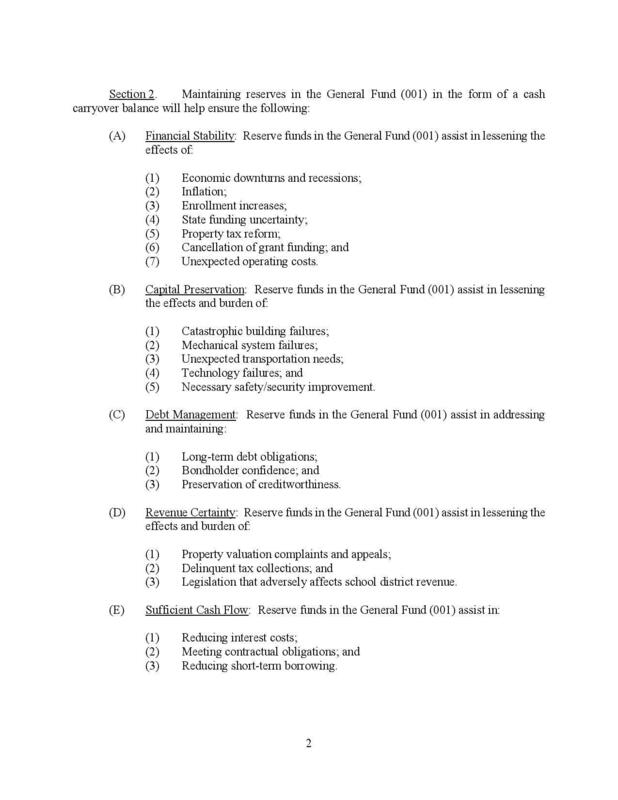General Fund Reserve Policy P. 2