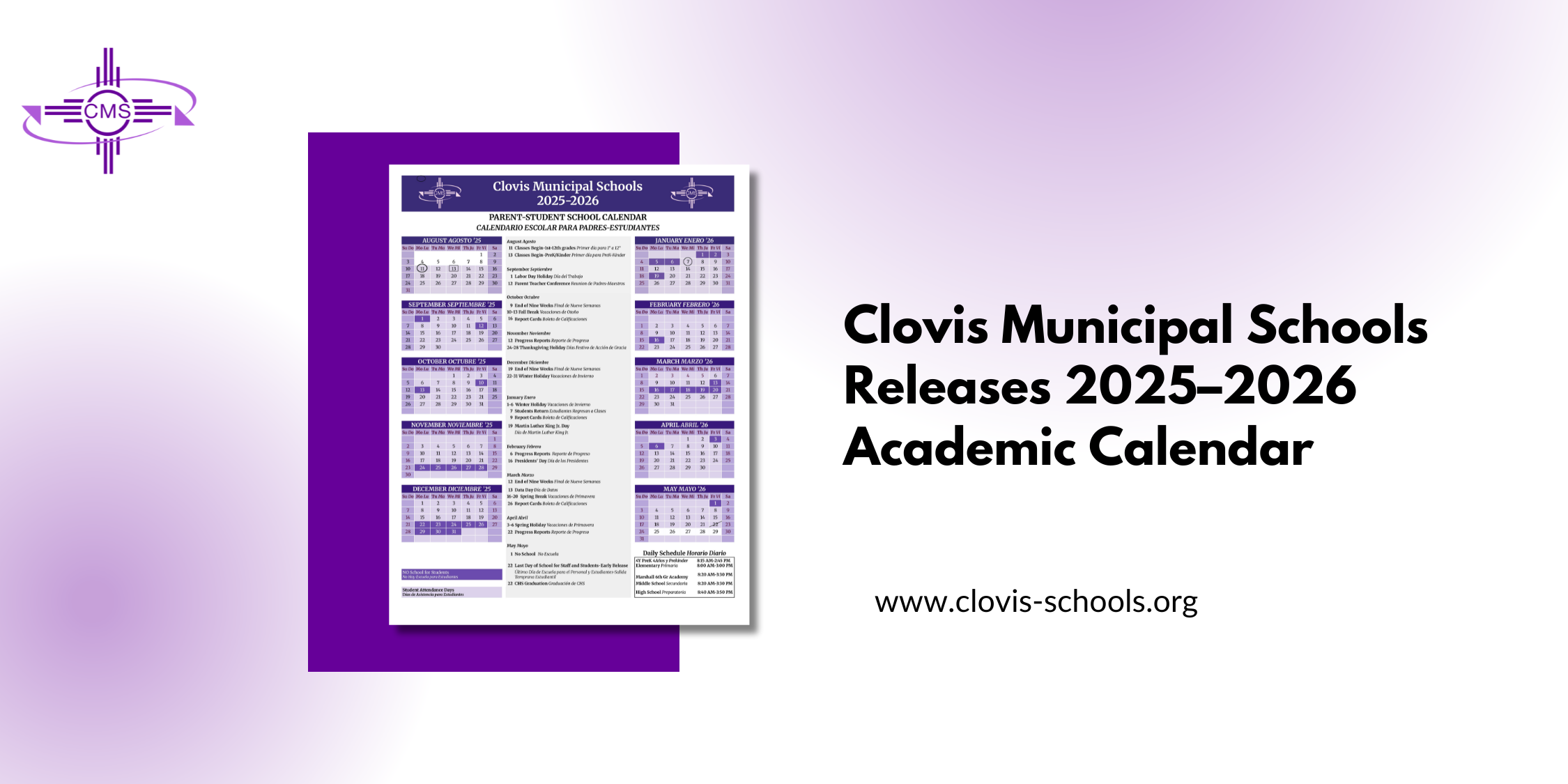 Clovis Municipal Schools Releases 2025–2026 Academic Calendar