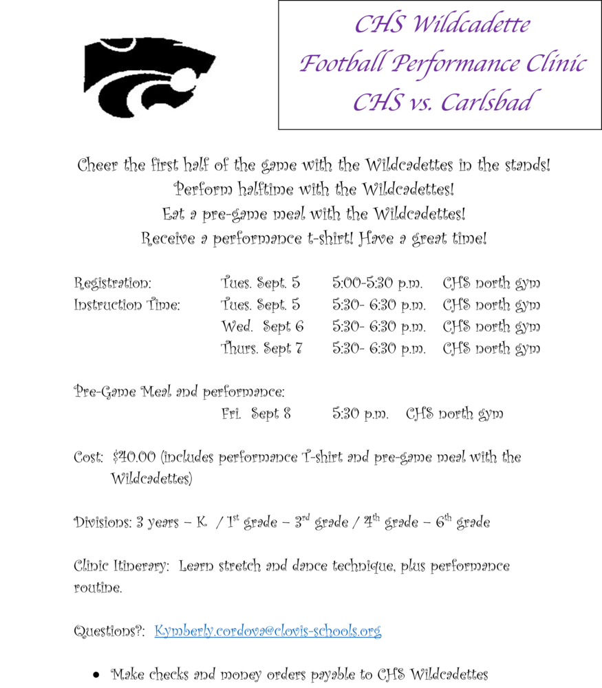 CLOVIS HIGH SCHOOL WILDCADETTE FOOTBALL PERFORMANCE CLINIC FOR THE CHS