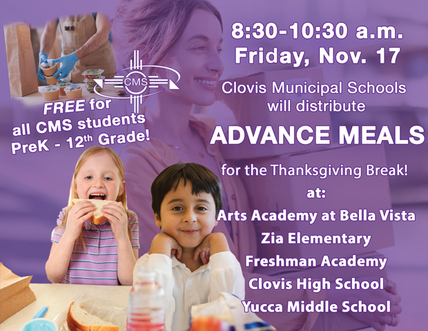 8:30-10:30 A.M. FRIDAY - GET ADVANCE MEALS FOR THANKSGIVING BREAK!