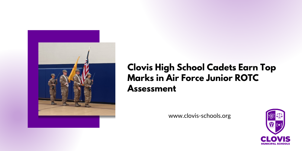 Header image for Clovis High School Air Force ROTC program. Features a photo of cadets standing with the flag.