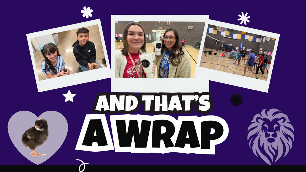 And That's A WRAP. Photos of students and adults with purple background