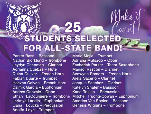25 STUDENTS SELECTED TO PERFORM AT ALL-STATE!