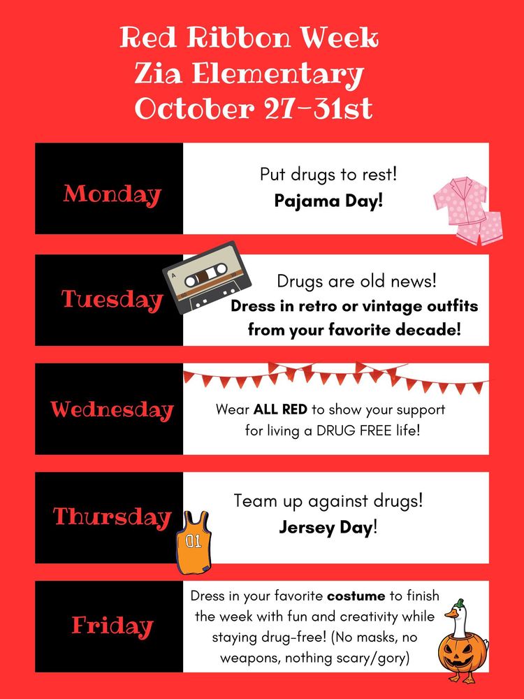Zia Spirit Week Description for Red Ribbon Week