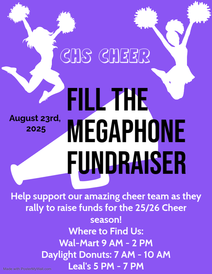Fill the Megaphone Fundraiser , August 23 - Walmart 9 AM - 2 PM. Daylight Donugs 7 Am - 10 AM. Leal's 5 PM - 7 PM