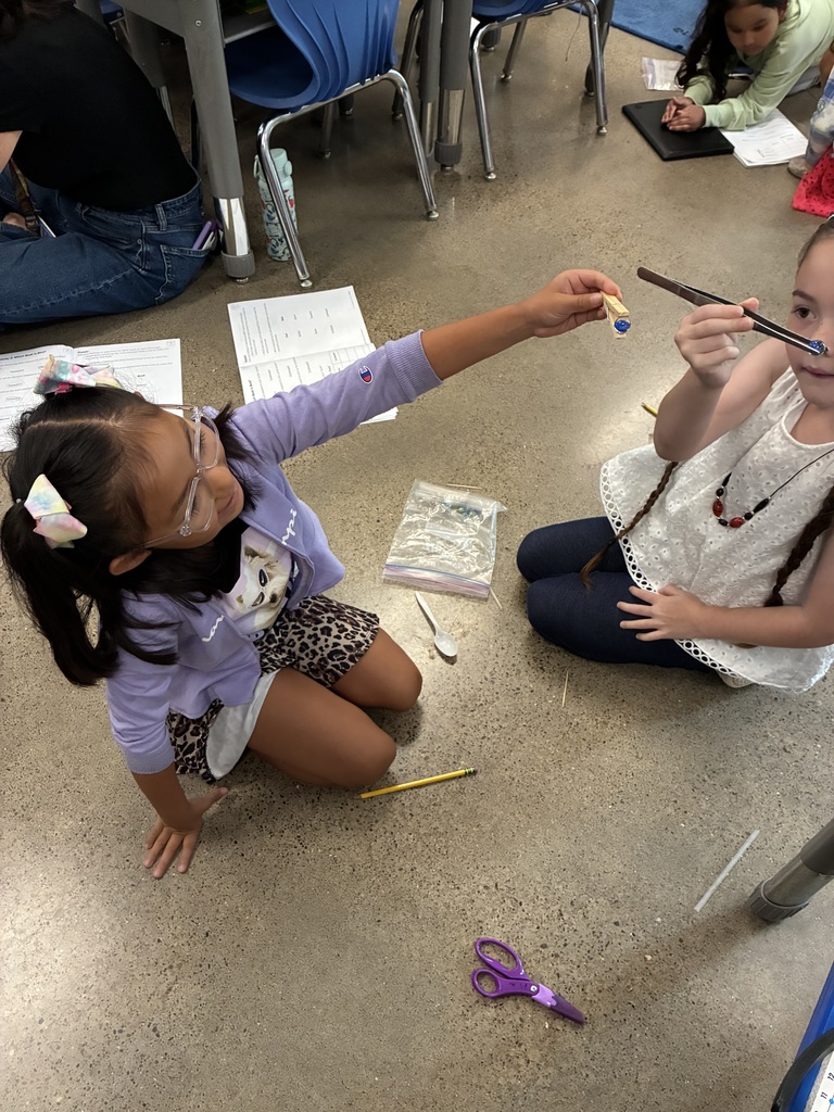 Mrs. Adams class using two different tongs to pick up items