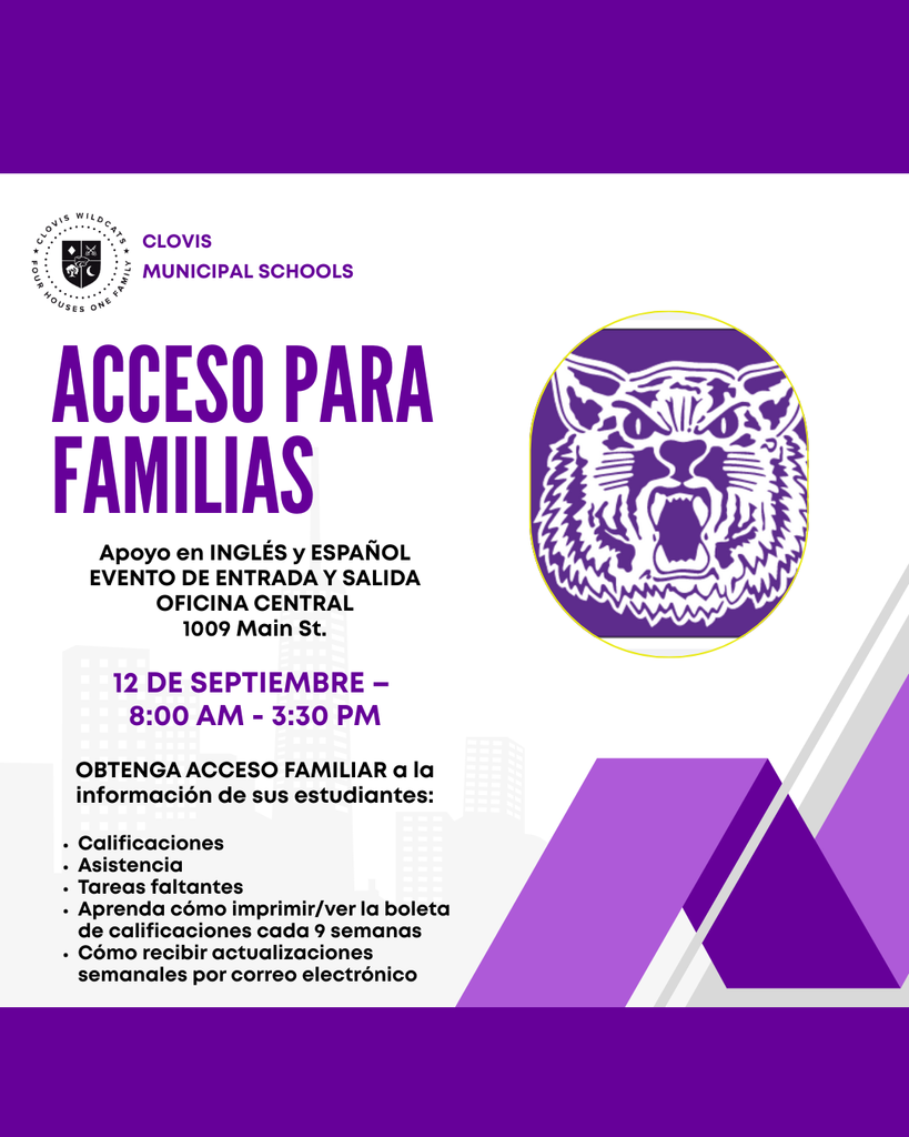 OFICINA CENTRAL 12 DE SEPTIEMBRE – 8:00 AM – 3:30 PM OBTENGA ACCESO FAMILIAR a la informacion de sus estudiantes: Calificaciones Asistencia Tareas faltantes Aprenda como imprimir/ver la boleta de calificaciones cada 9 semanas Como recibir actualizaciones semanales por correo electrónico