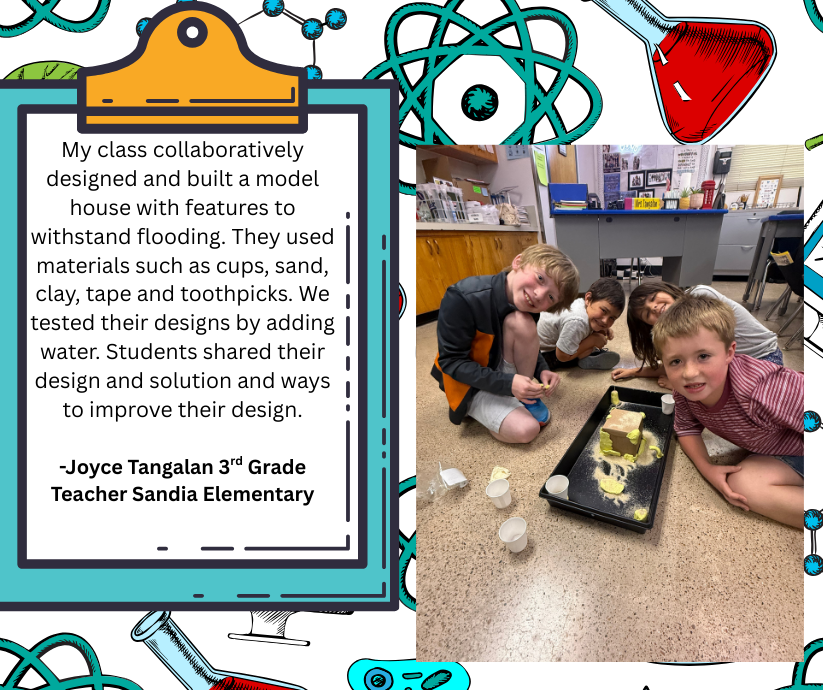 Students building houses to withstand floods in science.