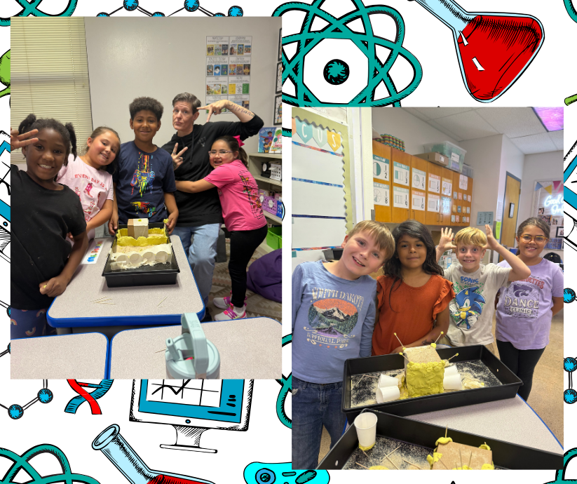 Students building houses to withstand floods in science.