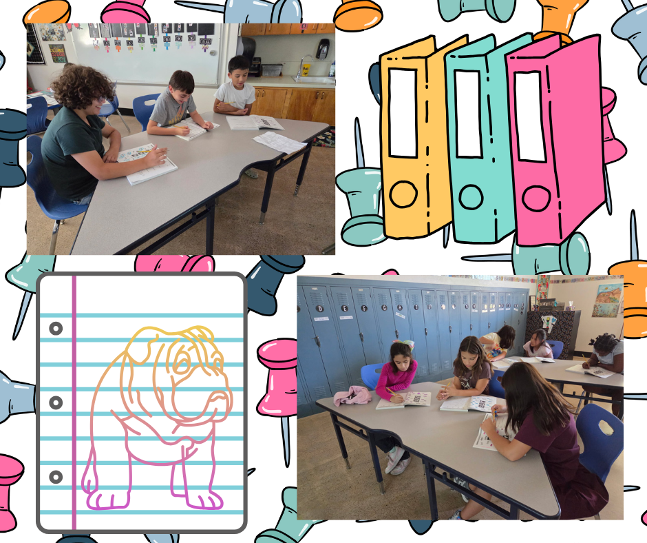 Students working hard in class. 