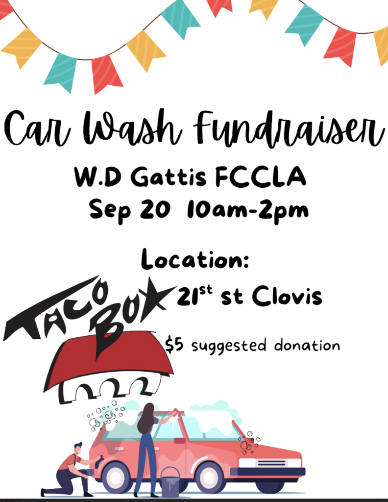 Car wash fundraiser September 20 at Taco Box from 10-2.