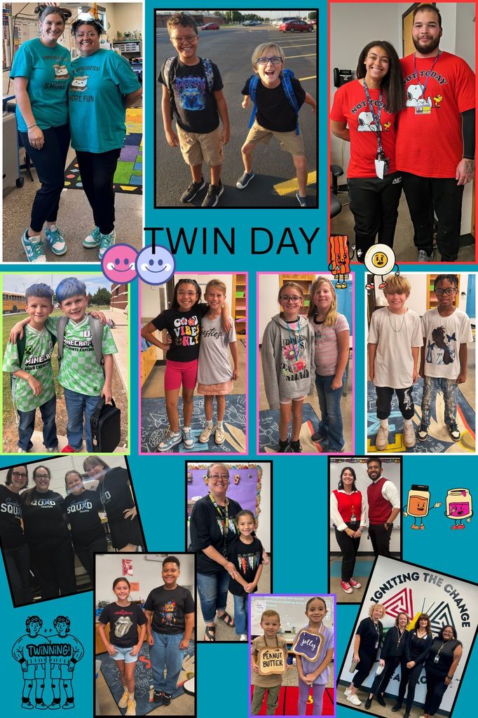 Twin day collage of students and teachers