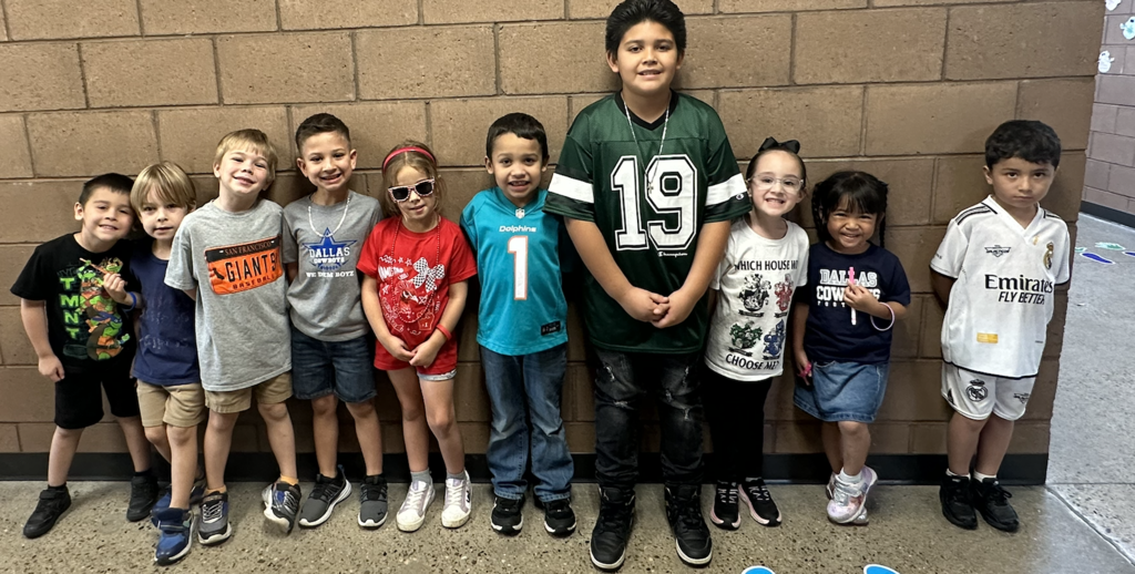 Kindergarten and a 5th grader on Jersey/House day!! 