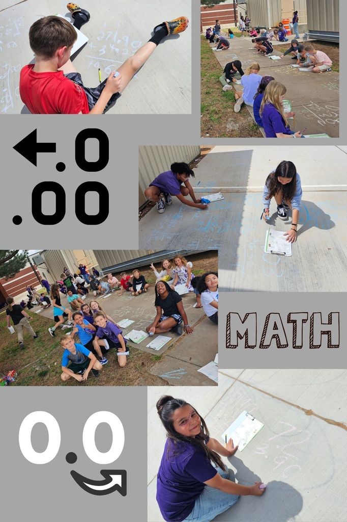 5th Grade doing chalk work to practice adding and subtracting with decimals.
