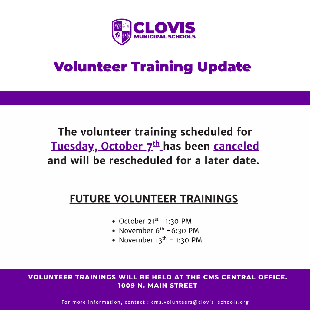 Volunteer Training has been Canceled