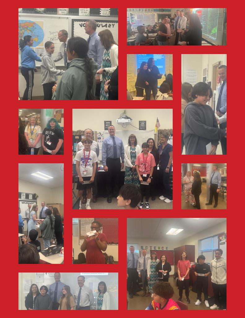 Various pics of Bank of Clovis gifting students and teachers with money.