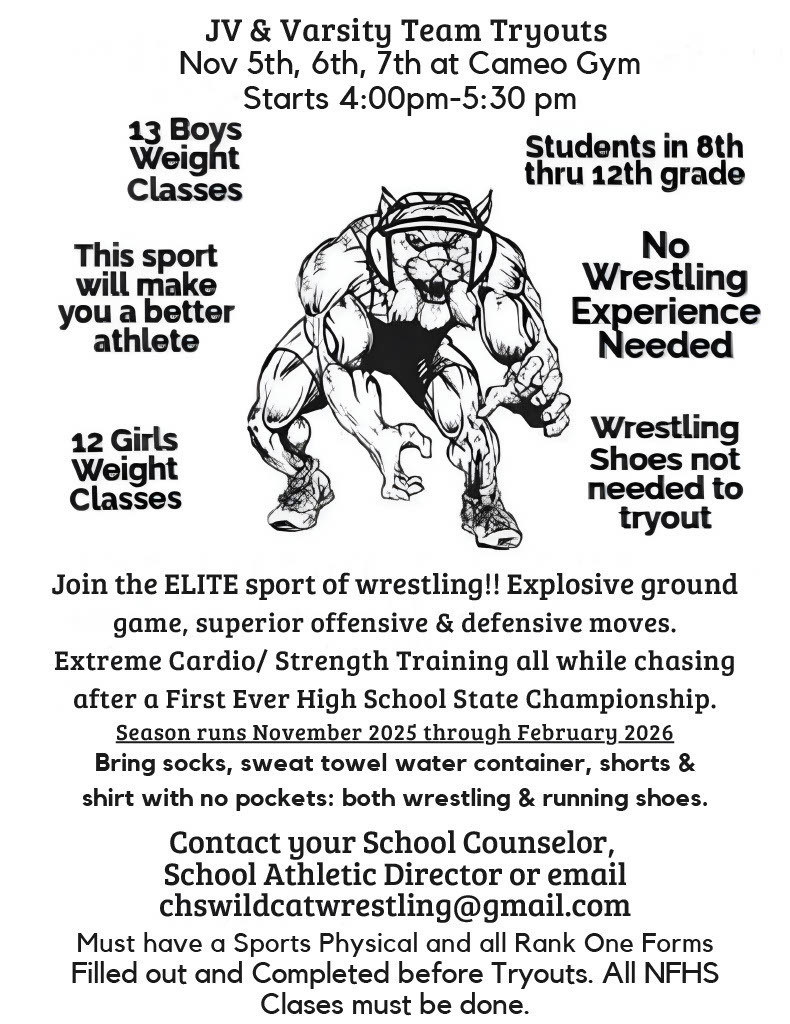 Flyer for Wrestling Tryouts on Nov 5-7