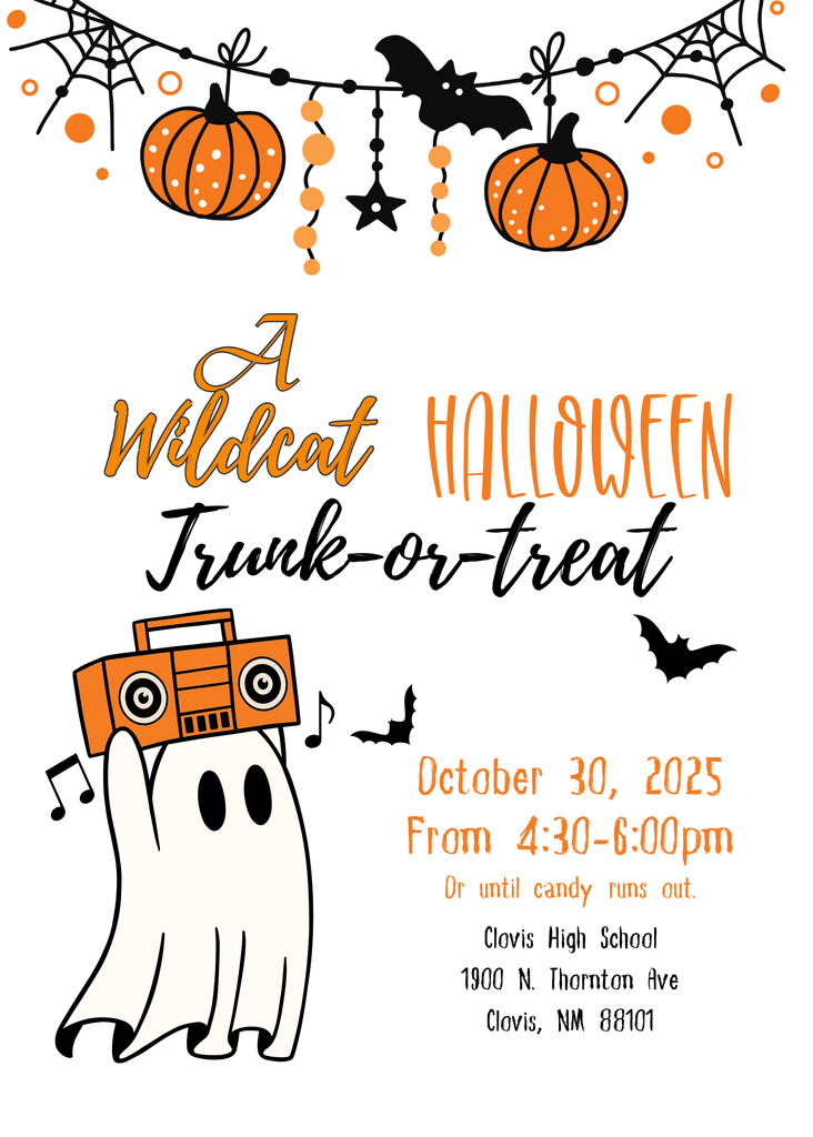 Flyer for the Wildcat Halloween Trunk-or-Treat event on October 30, 2025