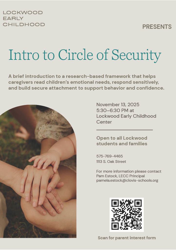 QR code to sign up for Circle of security training for parents. There are hands of a parent and child.