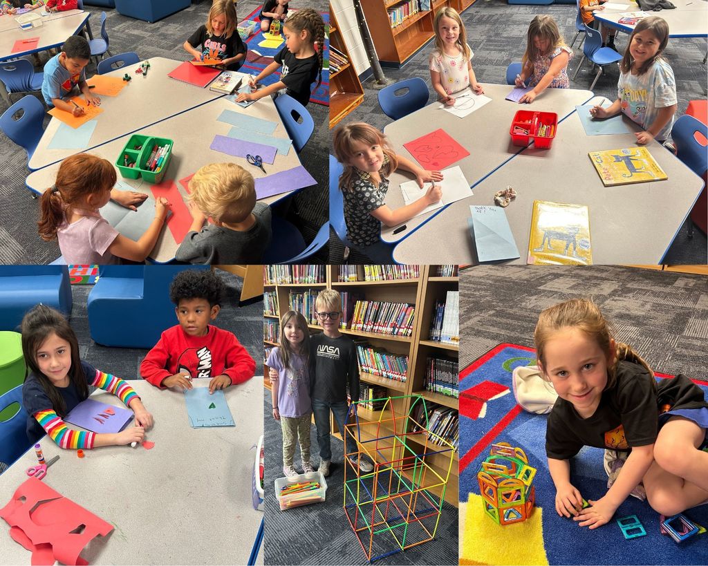 Kids building things, and drawing characters out of books
