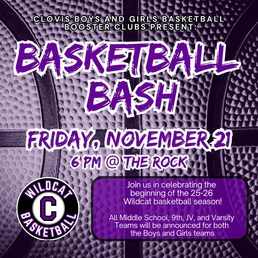 Flyer for the Basketball Bash on Friday, November 21 at 6 PM at the Rock