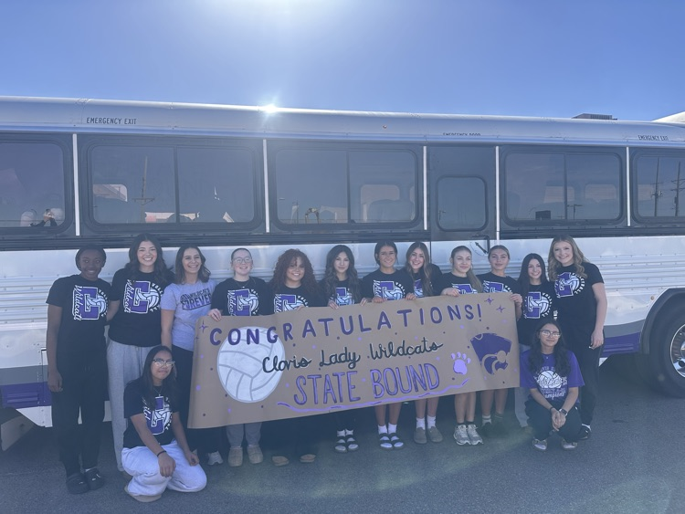 Lady Wildcat Team Standing in front of the bus.