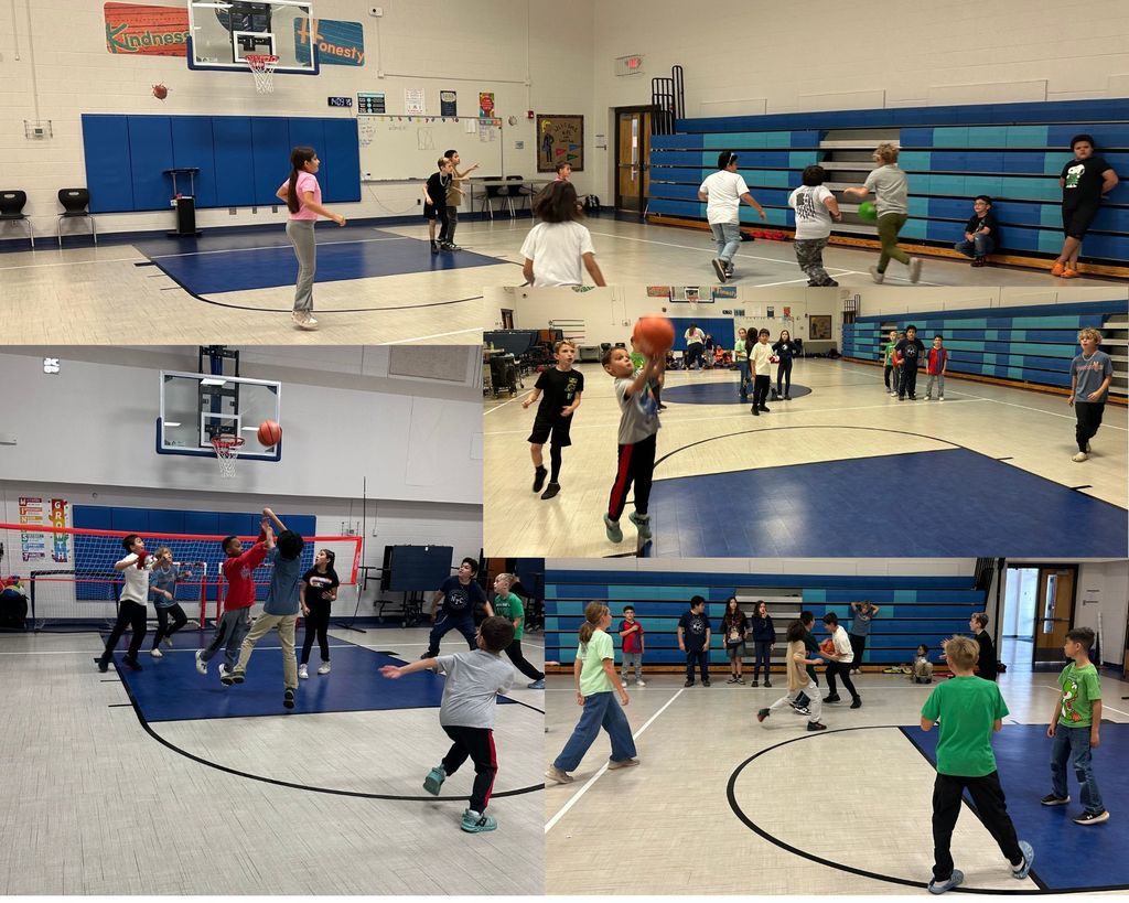 4th & 5th Sports Enrichment class playing Basketball 