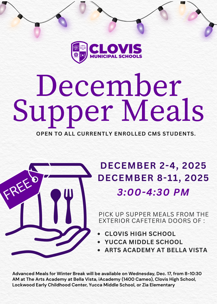 Flyer for the December Supper Meals on December 2-4 and December 8-11 from 3-4:30 PM.