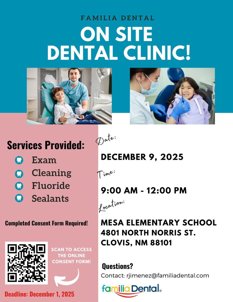 Famila Dental Flyer for Mesa Dental Clinic on December 9. 