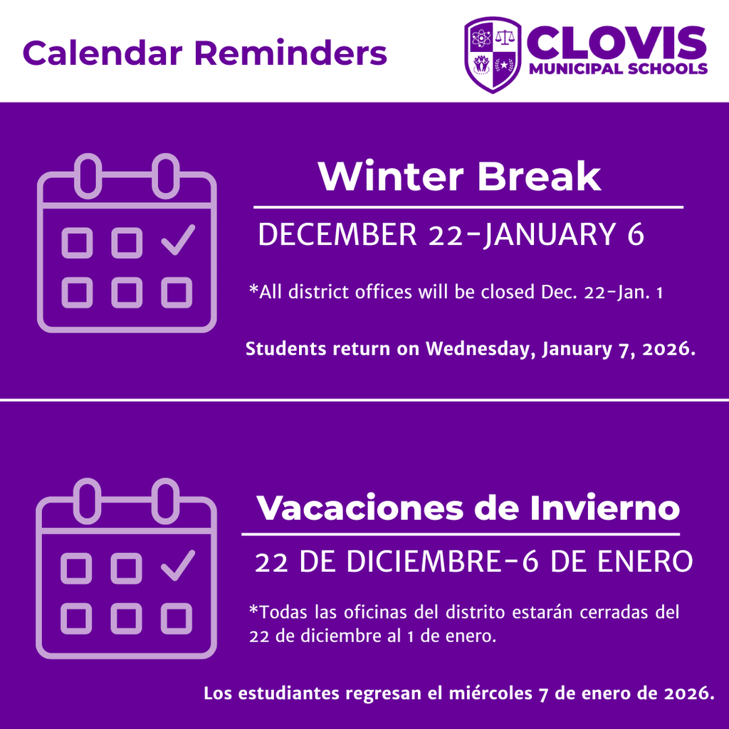 Calendar Reminder: Winter Break - December 22-January 6