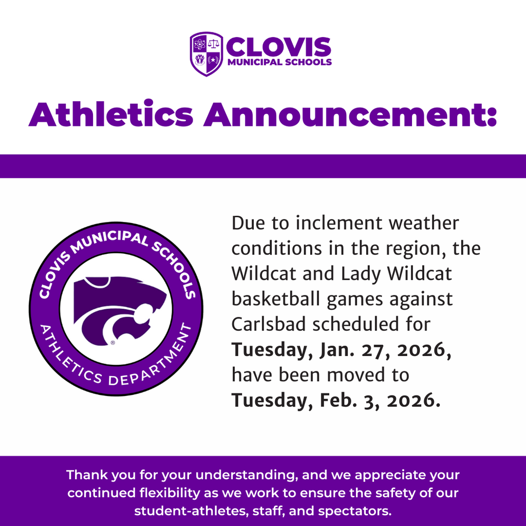 Athletics Announcement: Notifying that the basketball games scheduled for 1/27 have been moved to 2/3 due to inclement weather