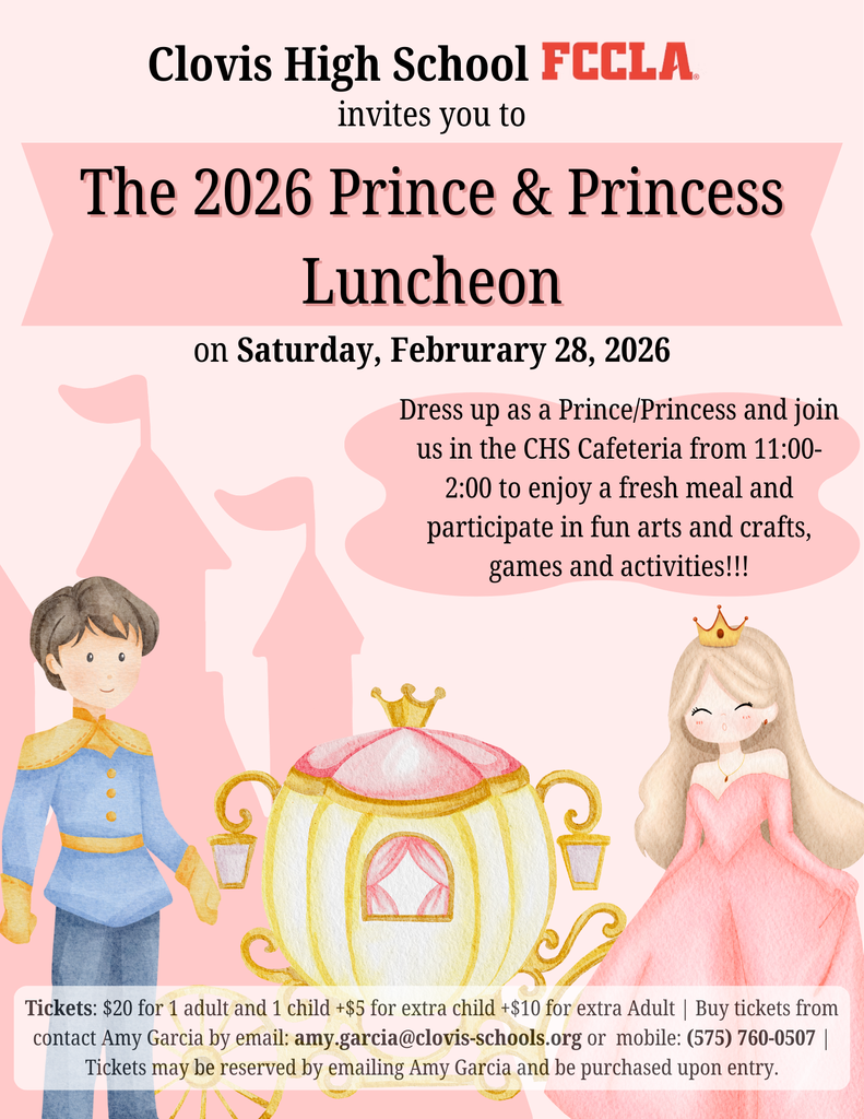 Flyer for the Prince and Princess luncheon on February 28, 2026 sponsored by CHS FCCLA