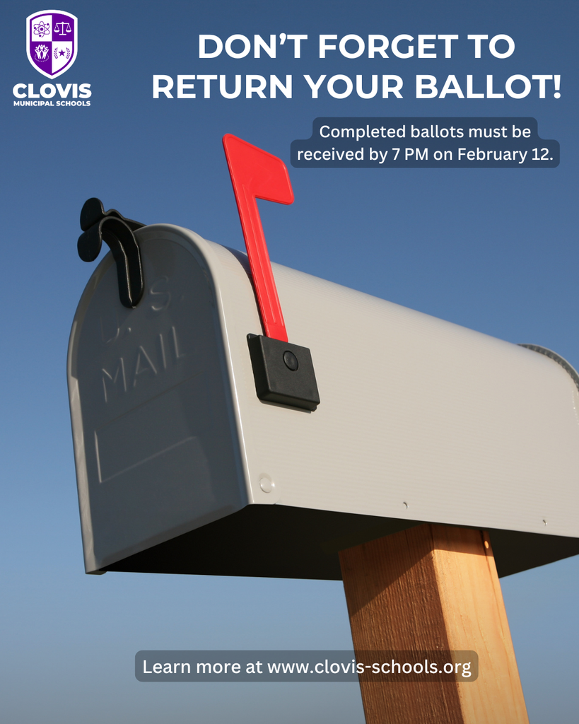 Mailbox with a red flag raised with a reminder to return ballots by 7 PM on February 12. 